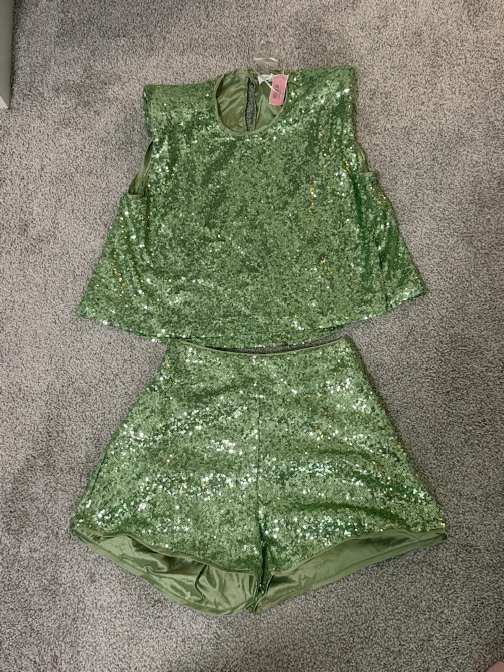 Mable Green Sequin Two-Piece Top and Shorts Set